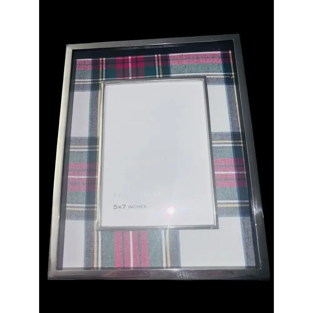 Pottery Barn Stewart Plaid Frame Stainless Frame Nickel Finish 5x7 Plaid Mat